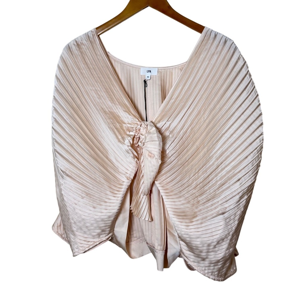 NWT LPA Women Top‎ XL Morgan Pleated Front Tie Cropped Kimono Champagne Pink